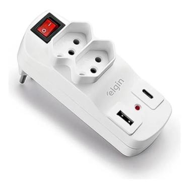 Imagem de Filtro de Linha 2 Tomadas Com Saídas Usb - Elgin Cor Branco
