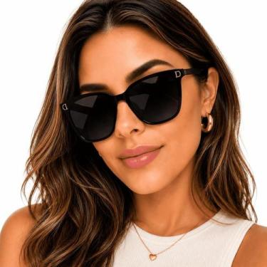 Imagem de Óculos De Sol Feminino Oversized Quadrado Com Proteção Uv400 Preto - V