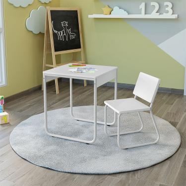 Imagem de Mesa Infantil com Cadeira para Atividades Estudos e Desenho em Mdf e Aço Branco Infantile Móveis