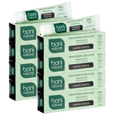 Imagem de Kit 8 Creme Dental Boni Natural Sem Fluor Carvao Vegetal Branqueador A