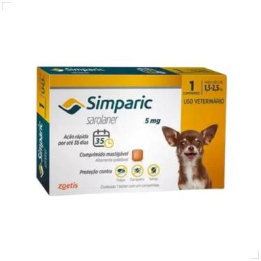 Imagem de Zoetis Simparic 5 mg para Cães 1,3 a 2,5Kg 1 comprimido pulgas e carra