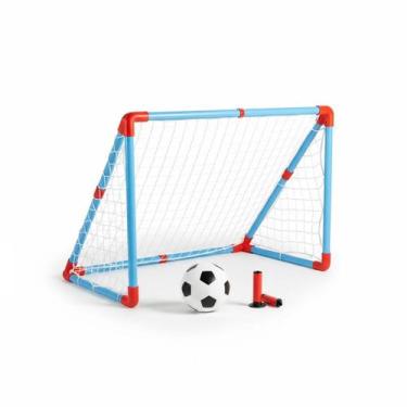Imagem de Mini Gol Infantil Futebol com Bola e Bomba Trave Portátil com Rede Cri