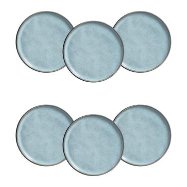 Imagem de Conjunto de Pratos de Sobremesa Bio Breeze Stoneware 21,5CM 6 Peças Artesanal Azul Porto Brasil