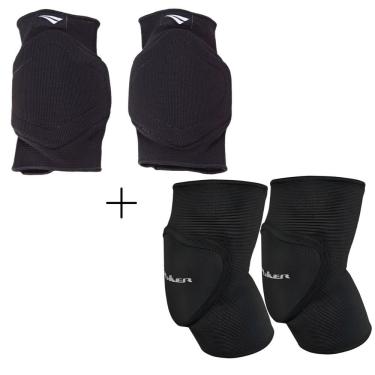 Imagem de Kit Proteção Esportiva Poker Pro Indoor + Joelheira Penalty V com Tecnologia High Compress e Shield Sys Preto Poker