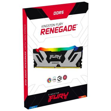Imagem de Memória RAM Kingston Fury Renegade DDR5 32GB (2x16GB) 6400MHz com RGB Preto KF564C32RSAK2-32