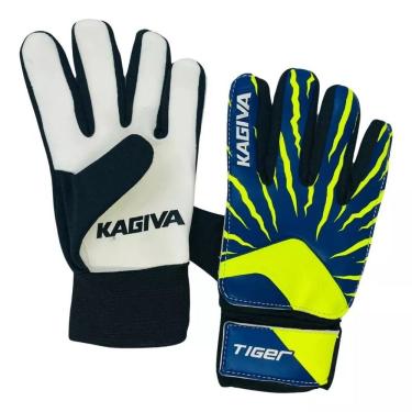 Imagem de Luva de Goleiro Tiger Kids Infantil com Design Inovador e Punho Ajustável Azul e Amarelo Kagiva