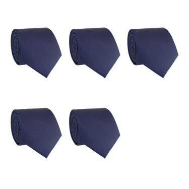 Imagem de Kit 5 Gravatas Lisas Social  Tons de Azul Masculina Slim Padrinho Casamento Noivo Trabalho Congresso