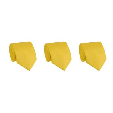 Imagem de Kit 3 Gravatas Social Masculina Slim Lisa Padrinho Casamento Noivo Trabalho Congresso Tons de Amarelo