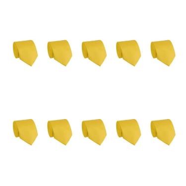 Imagem de Kit 10 Gravatas Masculina Social Slim Premium Tons de Amarelo Lisa Elegante Padrinhos Formatura Trabalho