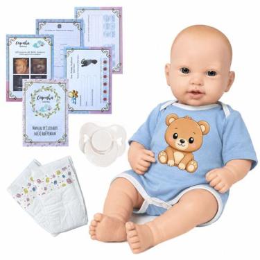 Imagem de Boneco Reborn Masculino 100% Silicone Body Ursinho E Itens - Cegonha R