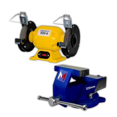Imagem de Kit Motoesmeril Menegotti 150W ou 300W com Morsa Base Giratória, N6 + 