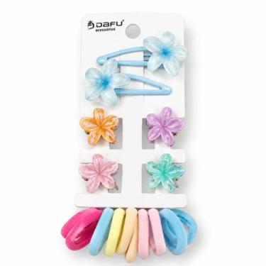 Imagem de Kit Acessórios Para Cabelo Infantil: 2 Presilhas, 4 Piranhas e 10 Elás