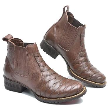 Imagem de Bota Masculina sola costurada couro Escamada 033S Cla km Chocolate Cor:Marrom;Tamanho:43