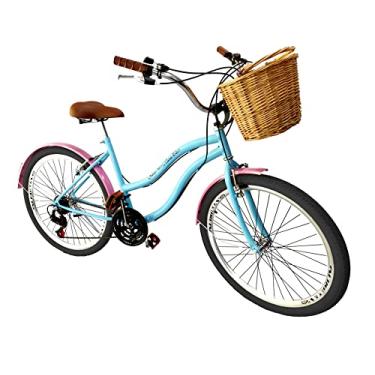 Imagem de Bicicleta aro 26 com 18 Marchas adulto cesta vime Azul rosa