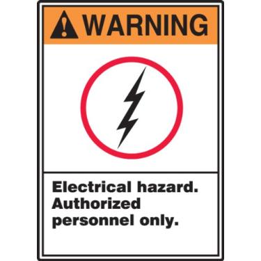 Imagem de Accuform LELC335VSP Etiqueta de segurança, Legend "Aviso: somente pessoa autorizada por pessoa elétrica" com gráfico, 12,7 cm de comprimento x 9 cm de largura x 0 cm de espessura, vinil adesivo, laranja/preto/vermelho sobre branco (pacote com 5)