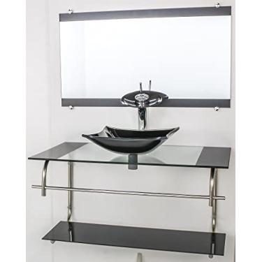 Imagem de GABINETE DE VIDRO PARA BANHEIRO INOX 80CM CUBA QUADRADA PRETO