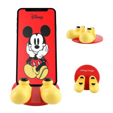 Imagem de Disney Suporte para celular Mickey Mouse Feet com adesivo de bônus - Suporte de celular para mesa de casa/escritório - Suporte universal para telefone de mesa compatível com Android/iPhone e muito mais - decalque vermelho do Mickey