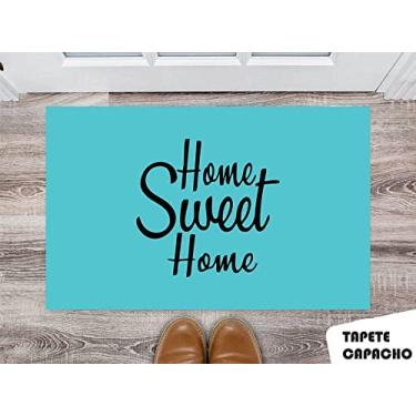 Imagem de Tapete Capacho Personalizado Home Sweet Home Fundo Azul