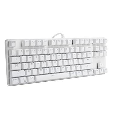Imagem de Teclado mecânico, 87 teclas USB 2.0 com fio arco-íris retroiluminação para jogos, escritório, teclado mecânico de computador, teclado ergômico, para PC/laptop/gamer