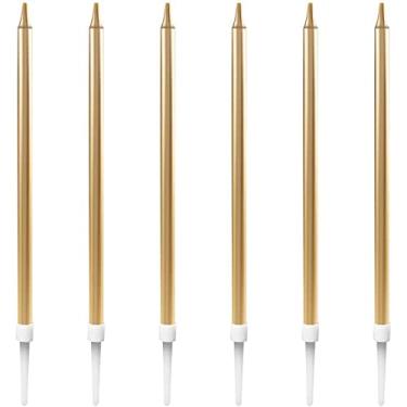 Imagem de Vela Para Aniversário, Make +, Palito, Dourada, Grande, 13 cm, Blister com 6