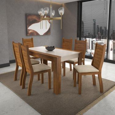 Imagem de Conjunto Sala de Jantar Niagara 1 Mesa com 6 Cadeiras Napoli Viero Móveis Pinho/Blonde/Bege