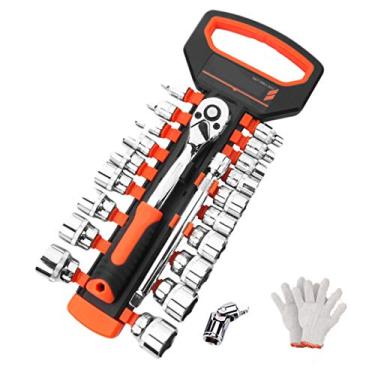 Imagem de HIOD Conjunto de chaves catraca de acionamento de 3/8 polegadas 6-24 mm Ferramenta de combinação de chave inglesa reversível métrica incluída, soquete hexagonal, 21 peças
