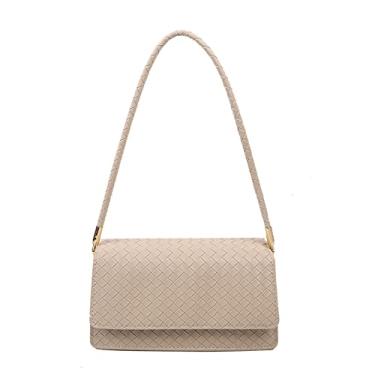 Imagem de Bolsa feminina de ombro de couro com aba moderna casual bolsa de axilas retrô clássica elegante bolsa de mão, Caqui