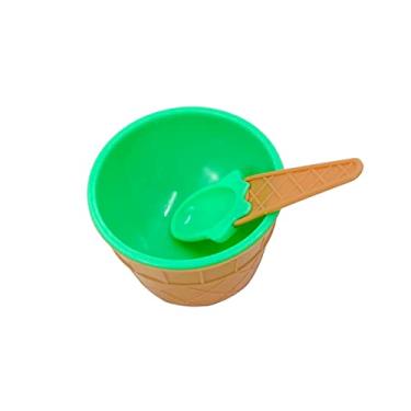 Imagem de Pote Tigela Colher Para Sorvete Formato Casquinha Sobremesas (Verde)