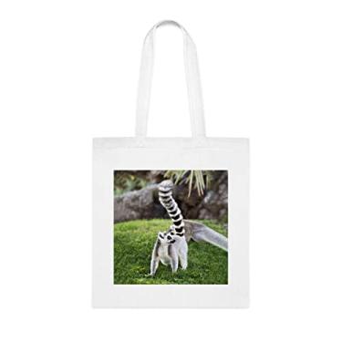 Imagem de Lemur, sacola de lêmur, bolsa de ombro lêmur, bolsas reutilizáveis para lêmur, ideia de presente de cesta de natal de aniversário, presente para ela, presente para ele, bolsa feminina, Branco