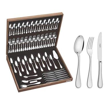 Imagem de Faqueiro Tramontina Firenze em Aço Inox com Facas de Mesa Forjadas Acabamento Brilho e Estojo de Madeira 76 Peças