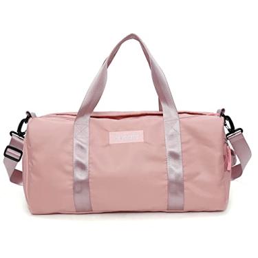 Imagem de Bestgift Bolsa de ginástica esportiva unissex bolsa de ioga bolsa de treinamento cilíndrica bolsa de viagem portátil de curta distância, rosa
