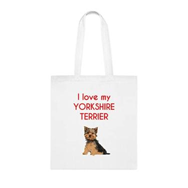Imagem de I Love My Yorkshire Terrier, presente para cachorro Yorkshire Terrier, aniversário de cachorro Yorkshire Terrier bolsa de ombro para cachorro Yorkshire Terrier, bolsa reutilizável para cães Yorkshire Terrier, Branco