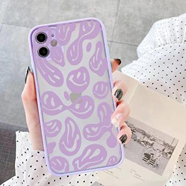 Imagem de Capas de telefone com rosto sorridente engraçado para iphone 11 12 13 pro max 6s 7 8 plus se2020 x xs max xr capa traseira dura fosca, smiley roxo 6, para iphone12 pro