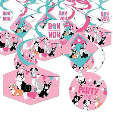 Imagem de Big Dot of Happiness Pawty Like a Puppy Girl – Decoração de pendurar para festa de aniversário ou chá de bebê de cachorro rosa – Redemoinhos para decoração de festa – Conjunto com 40