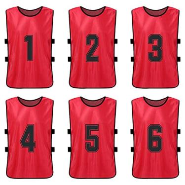Imagem de Tingpai 6 peças de futebol inf l pinnies camisas de futebol de secagem rápida esportes juvenis scrimmage equipe de basquete treinamento babadores nume dos prática colete