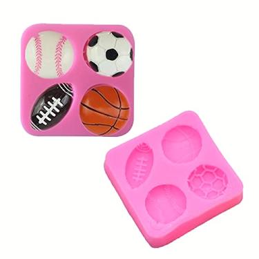 Imagem de Conjunto de 2 peças de moldes de silicone de rugby bola futebol basquete bola bola futebol basquete para bricolage fondant doce molde de chocolate sobremesas cubo de gelo goma argila sabão biscoito gesso resina topo de cupcake moldes decoração de bolo