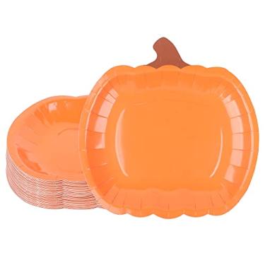 Imagem de Pratos de papel de abóbora 24 unidades descartáveis para outono 24 polegadas Colheita de Ação de Graças Pratos de jantar laranja para festa de outono Feriado Catering Eventos Jantar Lembranças de festa