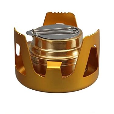 Imagem de MOOKEENONE 1 queimador de latão a álcool + tampa de suporte para acampamento ao ar livre, caminhadas, mochilões e cozinhas