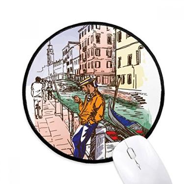 Imagem de DIYthinker Tapete de mouse com estampa nacional de paisagem da Itália Veneza tapete redondo para computador