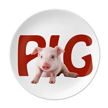 Imagem de Prato decorativo de porcelana com estampa de animais de porco, prato de jantar