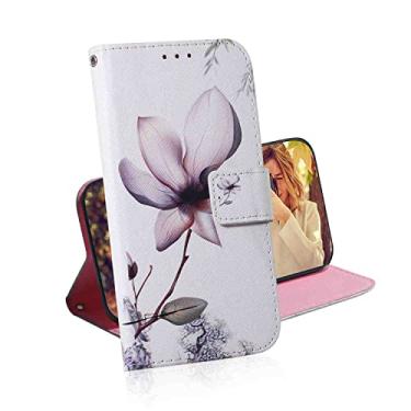 Imagem de MojieRy Capa de telefone carteira Folio capa para Motorola Moto E7, capa fina de couro PU premium para Moto E7, 2 slots de cartão, bela capa, magnólia