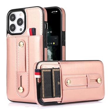 Imagem de Capa de telefone de couro de luxo para iPhone 14 13 12 Mini 11 Pro X XS Max XR 8 7 6 6S Plus SE 2020 Carteira Slot para cartão Capa magnética, ouro rosa, para iPhone 14 6,1 polegadas