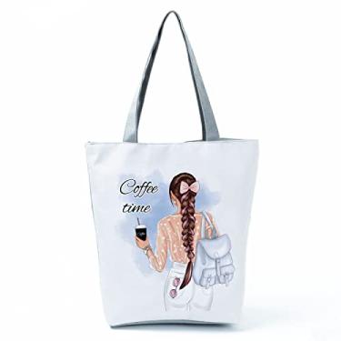 Imagem de Bolsas femininas afro douradas impressas bolsa de ombro moda bonita bolsa de compras ecológica portátil bolsa de praia de alta capacidade, Hl3472