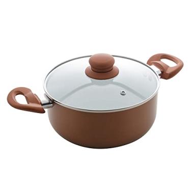 Imagem de CAÇAROLA DE ALUMÍNIO REVESTIDA EM CERÂMICA E CABO DE SILICONE C/TAMPA DE VIDRO ROSÉ 33x20cm