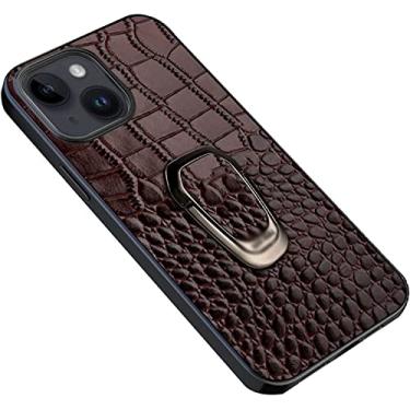 Imagem de IOTUP Capa para iPhone 14 com suporte de anel, textura clássica de crocodilo couro genuíno TPU silicone capa protetora fina híbrida para iPhone 14 (Cor: marrom1)