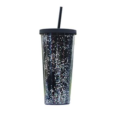 Imagem de JENPECH Copo de água copo reto copo de café gelado glitter uso diário preto
