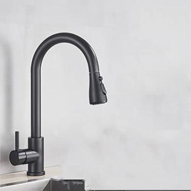 Imagem de Torneira quente fria extraível para pia de cozinha torneira de cozinha de fluxo montada no convés torneira misturadora cozinha do banheiro, preto fosco B, tamanho único