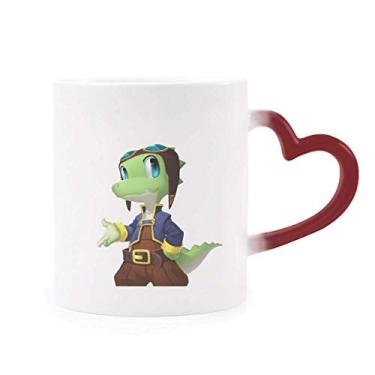 Imagem de Caneca de grés sensível ao calor Dinosaur Kingdom Love You Caneca vermelha que muda de cor