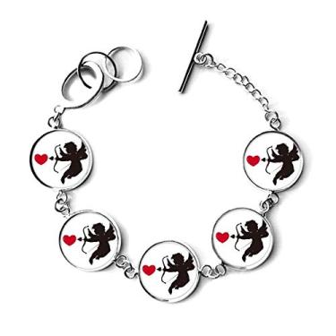 Imagem de DIYthinker Bracelete com pingente de corrente e pingente de coração com estampa de anjo do Cupido
