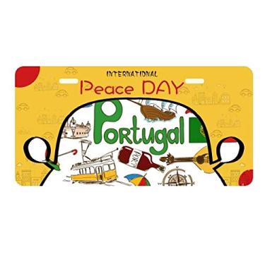 Imagem de DIYthinker Placa de carro com bandeira nacional de Portugal Love Heart Landscap para decoração de carro